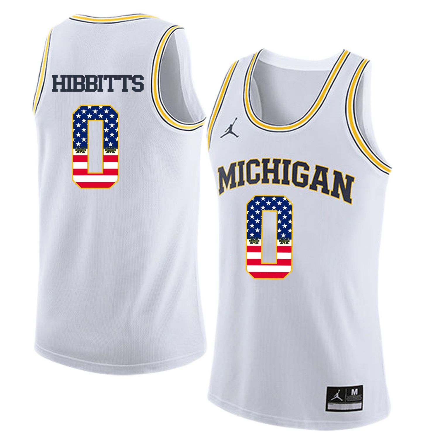 Men Jordan University of Michigan Basketball White #0 Hibbitts Flag Customized NCAA Jerseys